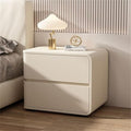 Minimalist Bedside Table Wood Bedside Furniture, Leather Nightstand with 2 Drawer Storage Modern Night Stand for Bedroom, Living Room, 17.7x15.7x18.9inch(Beige,Right)