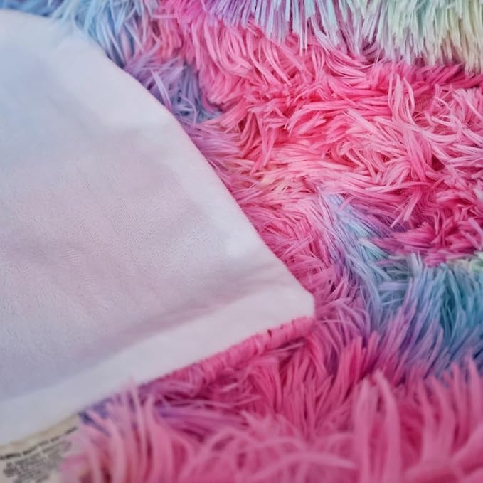 Plush Super Soft Blanket Bedding Sofa Cover Furry Fuzzy Fur Warm Throw Qulit Cozy Couch Blanket for Winter (51"x63",Dark Rainbow)