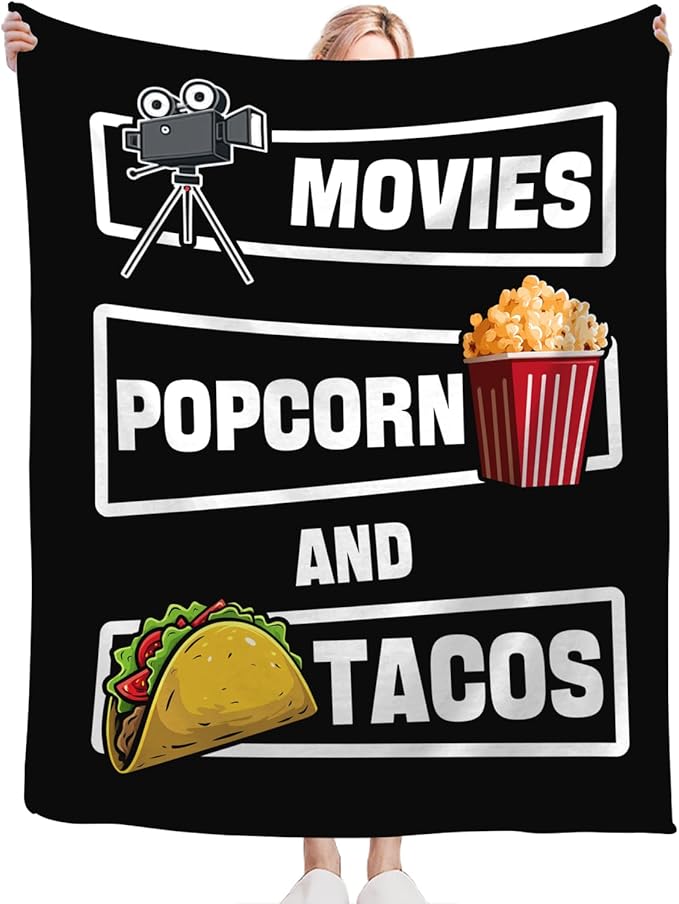 Movie Taco Popcorn Blanket for Girls Women Boys Men Adults Kids Soft Cozy Fleece Theater Cinema Film Throw Blankets Gifts Warm Flannel Plush Lightweight Decor for Couch Bed Sofa 50"X40"