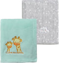 CREVENT 2Pcs 30''X40'' Cute Cozy Fluffy Warm Baby Blankets for Infants Toddlers' Bedding Crib Cot Stroller - Grey Cloud + Green Giraffe