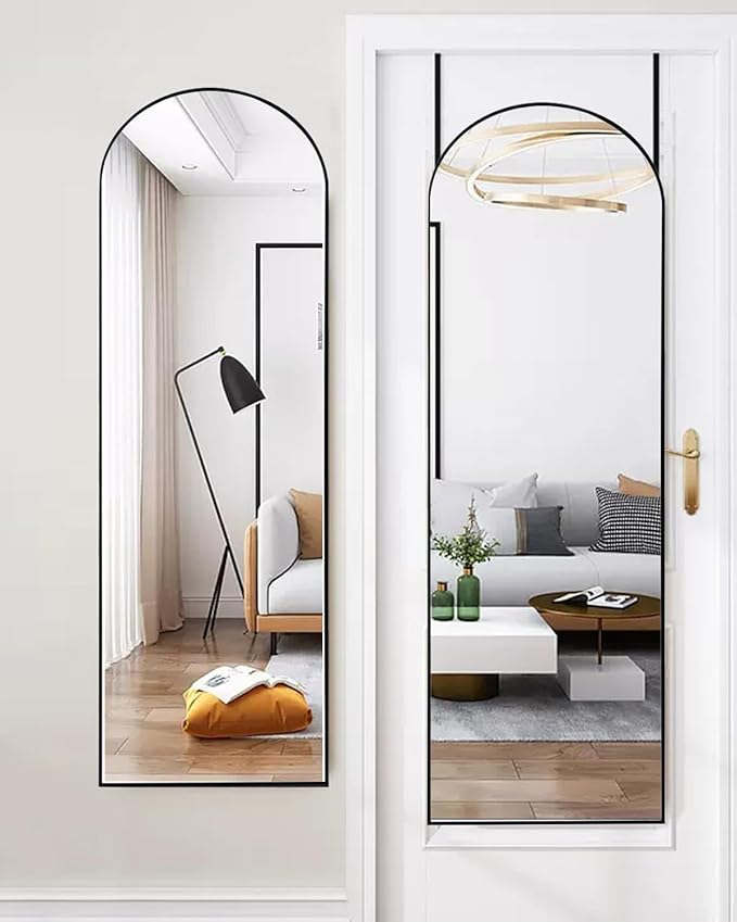 Door Arch Mirror - Over The Door 48x14 Full Length Mirror For Bedroom, Living Room or Closet - Black