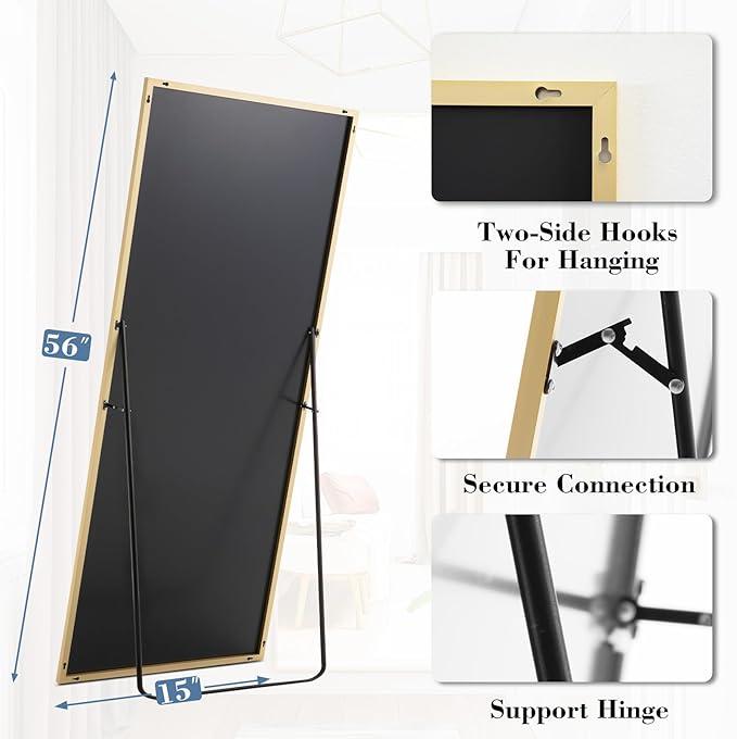 Mirror Full Length, Upgraded Body Wall Mirrors with Shatter-Proof Glass, Floor Standing, Hanging or Leaning, Tall Mirror with Stand Aluminum Alloy Frame for Bedroom