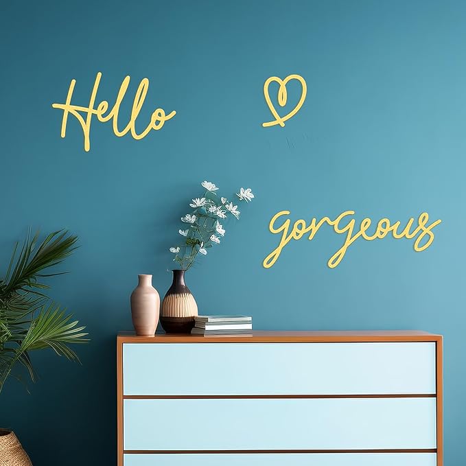 Bnesi Hello Gorgeous Heart Sign Wall Decor Gold Office Decor Modern Hello Gorgeous Elegant Metal Wall Art Decor for Bathroom, Bedroom, Lash room (Gold, Medium)