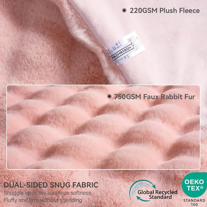 Soft Faux Rabbit Fur Throw Blanket Luxury Super Comfy Double Sided Ultra Cozy Thick Warm Fluffy Blanket for Couch Chair Sofa Bed Living Room Camping, Plush Fuzzy Bubble Blanket, 970 GSM, 50''x60''