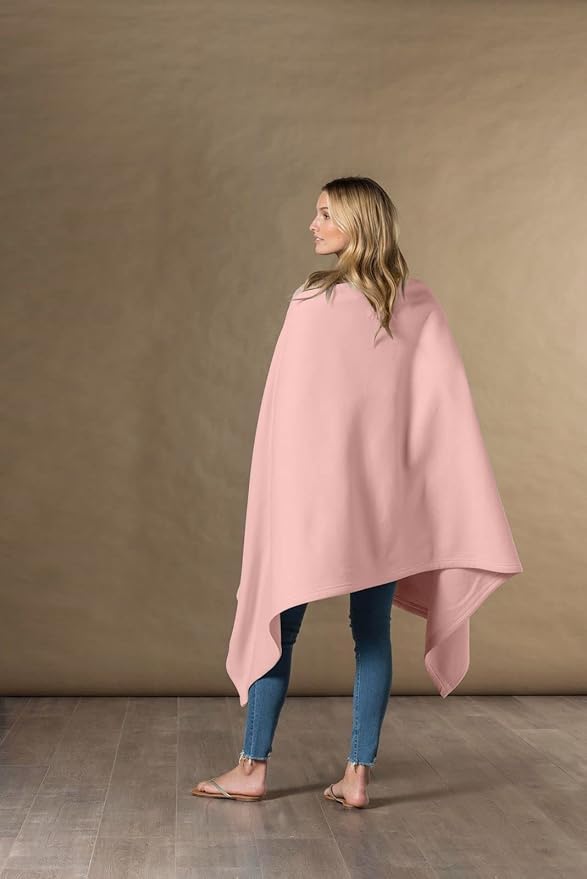 MV Sport Lightweight Sweatshirt Blanket Throw – Warm & Cozy, Breathable Oversized Fleece Knit, Couch, Bed, Travel, Cold Nights, and Outdoors – Soft Light Weight Blanket 54" x 84" Cameo Pink