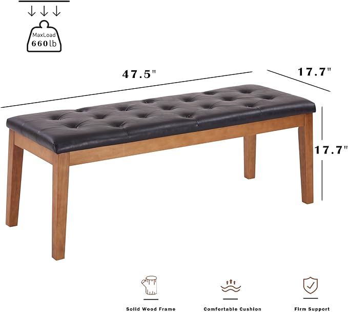 Ottoman Bench Upholstered Padded Seat with Solid Wood Legs and Button-Tufted, Big Oversized Ottoman, Velvet Navy