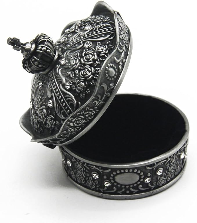 Creative Vintage Metal Alloy Crown Design Jewelry Box Ring Trinket Case Christmas Birthday Gift, Large