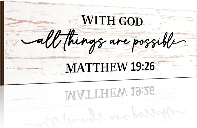Jetec Farmhouse Bible Verse Scripture Wall Signs, with God All Things Are Possible Wooden Plaque Decor for Church Home Christian Wall Art Decor(17 x 6 Inch, Matthew)