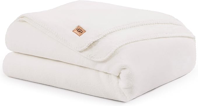 UGG Whitecap Twin Blanket, Soft Cozy Fleece Blanket for Bed, Luxury Fluffy Oversized Throw for Couch, Washable Twin XL Bedding, Cute Room Decor, 66" x 90", White Snow