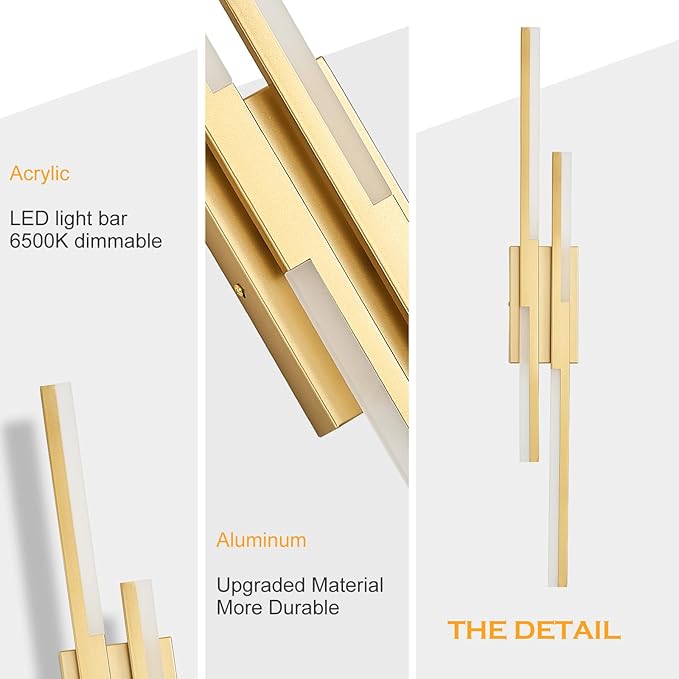 Modern LED Wall Sconce Gold Remote Wall Light Fixtures for Bathroom, Dimmable Vanity Light Indoor LED Remote Wall Sconce for Living Dining Room Bedside Bedroom (3000-6500K 35.4inch)