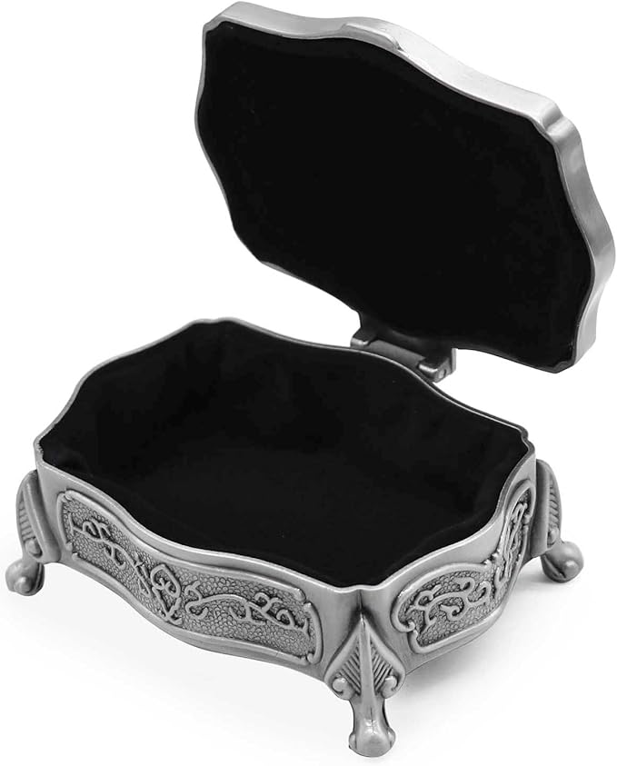 Rectangle Vintage Metal Jewelry Box Trinket Gift Box Chest Ring Case for Girls Ladies Women, Small