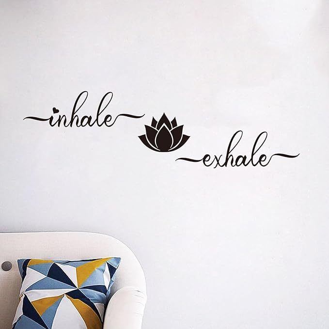 Yoga Quotes Wall Decals for Bedroom: Zen Lotus Flower Home Meditation Vinyl Art Wall Stickers for Living Room Bathroom - Inhale Exhale 35" X 9.8"