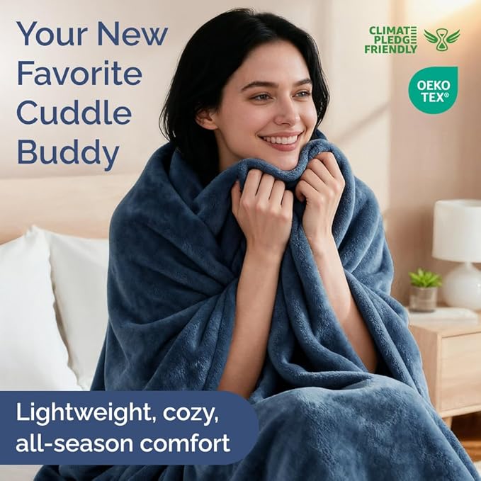 Ultra Soft Fleece Blanket Queen Size - Flannel Fleece Luxury Queen Blanket - Lightweight for Couch Bed Chair - Thick, Warm and Breathable - All Season Cozy Fuzzy, Anti-Static Microplush Bedding, Navy