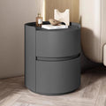 Wooden Nightstand Table with Drawer, Leather Bedside Storage for Bedroom and Living Room, Modern Round Design