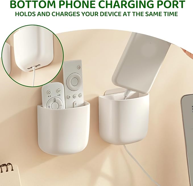 Wall Mount Remote Control Holder, Adhesive Phone Charging Holder, Universal TV Remote Organizer, Controller Storage Organizer Box with Adjustable Divider for Phone,Room, Bedside, Office (S*1&L*1)