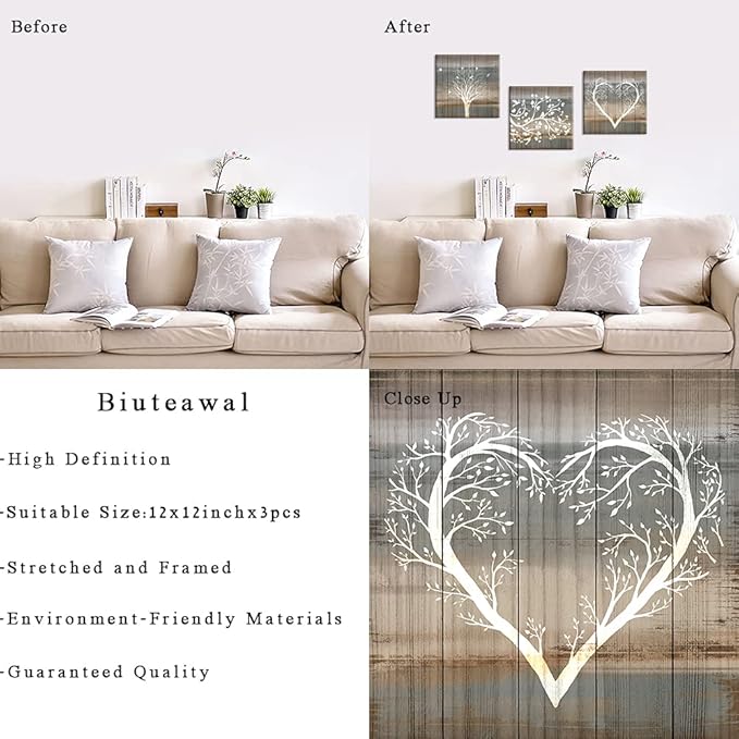 Biuteawal 3 Pieces Abstract Tree Wall Art Rustic Forest Landscape Picture Prints Teal and Brown Painting Vintage Artwork Home Farmhouse Bathroom Bedroom Decor Stretched and Framed Ready to Hang