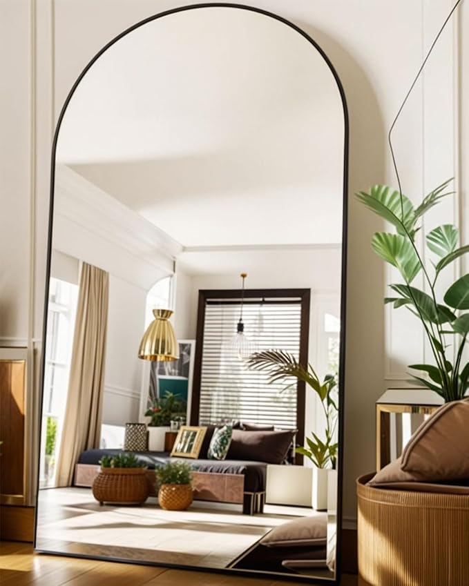 Full Length Floor Mirror - 77x38 Inches Oversized Arched Black Mirror for Bedroom, Living Room, Dressing Room - Elegant Freestanding & Leaner Mirror for Home Decor