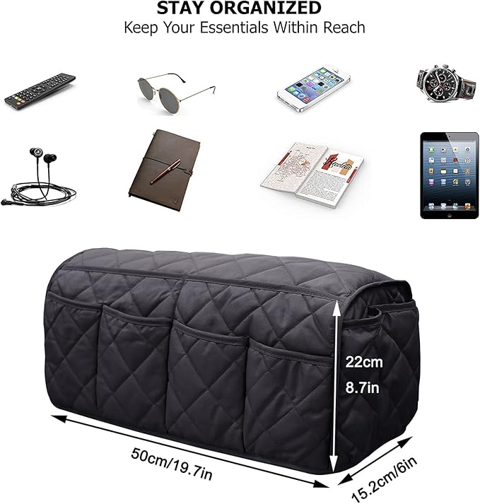 Sofa Armrest Organizer Waterproof Armchair Caddy Remote Control Holder for Recliner Non Slip Recliner Organizer Chair Arm Organizer with 14 Pockets for TV Remotes Caddy, Book, Magazines, Ipad