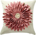 OiseauVoler 3D Sunflower Handmade Throw Pillow Covers Decorative Cushion Cases Pillowcases Home Couch Farmhouse Living Room Decor 18x18 Inch Pink