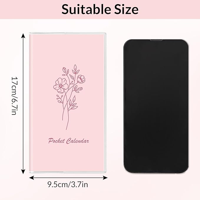 Pocket Calendar 2026-2027, Pocket Planner 2026-3.7" x 6.7" - Runs from January 2026 Until December 2027, Monthly Planner 2026-2027 with PVC Cover for Planning, Pink