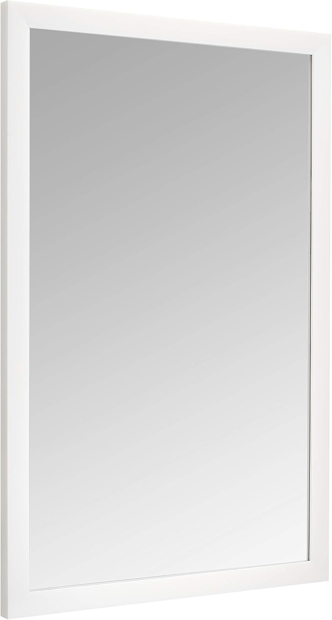 Amazon Basics Rectangular Wall Mount Mirror for Bedroom, Living Room, Entryway, 24" x 36", Standard Trim, White, Hangs Horizontally or Vertically