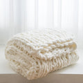 WESHIONGOO Chunky Knit Throw Blanket 51"×63" Knitted Throw Blankets for Couch Bed Fluffy Soft Blanket with Jumbo Chenille Yarn Thick 100% Handmade (Cream White)