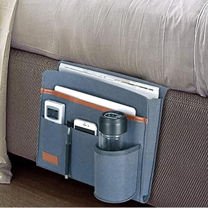 Bringsine Bedside Caddy, Felt Bed Storage Organizer Hanging Bag Holder with 5 Pockets for Magazine Book Phone Tablet iPad Cables Remote & Water Bottle Holder Home Dorm Bed Sofa-Light Teal