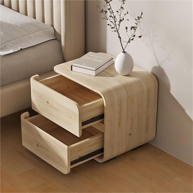 Minimalist Bedside Table Wood Bedside Furniture, Leather Nightstand with 2 Drawer Storage Modern Night Stand for Bedroom, Living Room, 17.7x15.7x18.9inch(Dark Gray,Right)