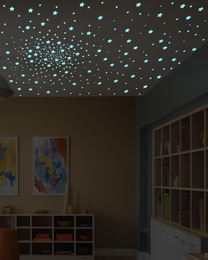 Greingways 201 Pcs Glow in The Dark Stars Stickers for Ceiling Bedroom, Stocking Stuffers for Kids Ages 3-5, 4-8, 8-12, Boys Girls Room Decor Wall Stickers Stocking Stuffers for Toddler-Blue