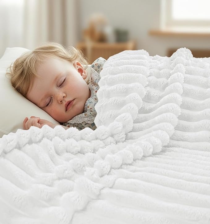 Utopia Bedding Off White Striped Fleece Blanket Throw Size Fluffy, Warm & Lightweight Ribbed Throw for Bed, Sofa & Chair - Soft Cozy Blanket for Home Decor & Gifting (50x60 Inches)