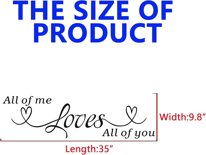 Love Quotes Wall Stickers for Bedroom: Inspirational Couples Romantic Marriage Wall Decals - Family Bathroom Home Vinyl Art Wall Decor - All of Me Loves All of You 35" X 9.8"