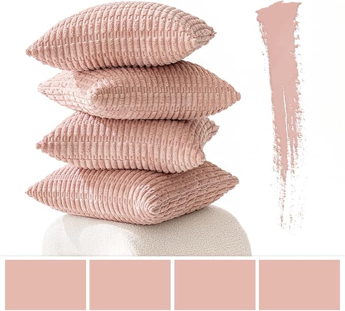 MIULEE Pack of 4 Pink Valentines Corduroy Decorative Spring Throw Pillow Covers 18x18 Inch Soft Boho Striped Pillow Covers Modern Farmhouse Home Decor for Sofa Living Room Couch Bed