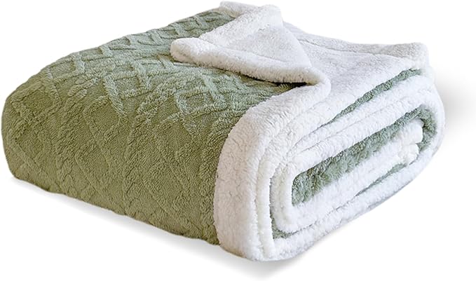 Sherpa Throw Size Blanket for Bed - Fleece Soft Cozy Fuzzy Blankets Thick Warm for Winter and All Seasons,Green,Women 40 * 60 Inches