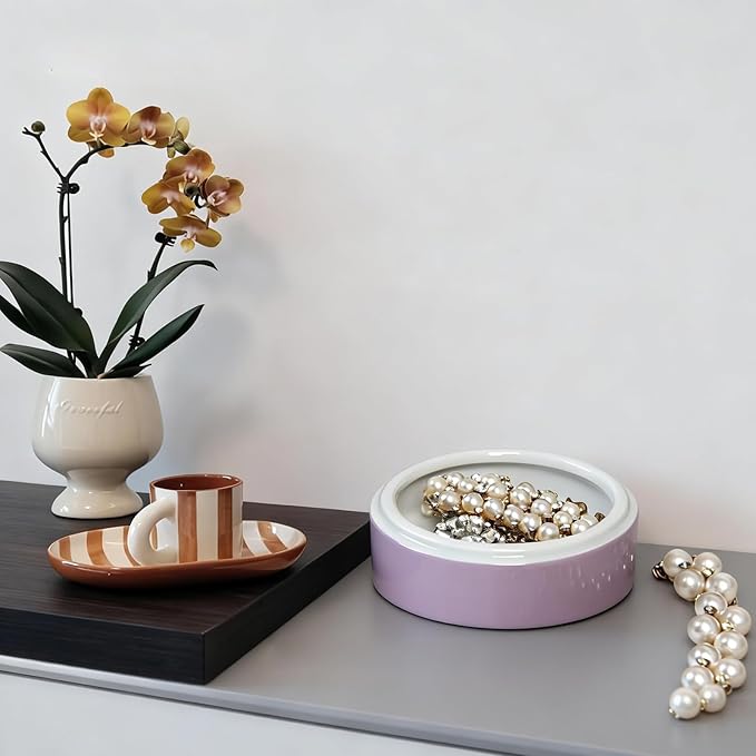 4.3 Inch small Ceramic Jewelry box with Lid - Small Jewelry Display Organizer Holder Trinket Storage box for Dressing Tables, Nightstands or Office, Great Gift for Baby Keepsake