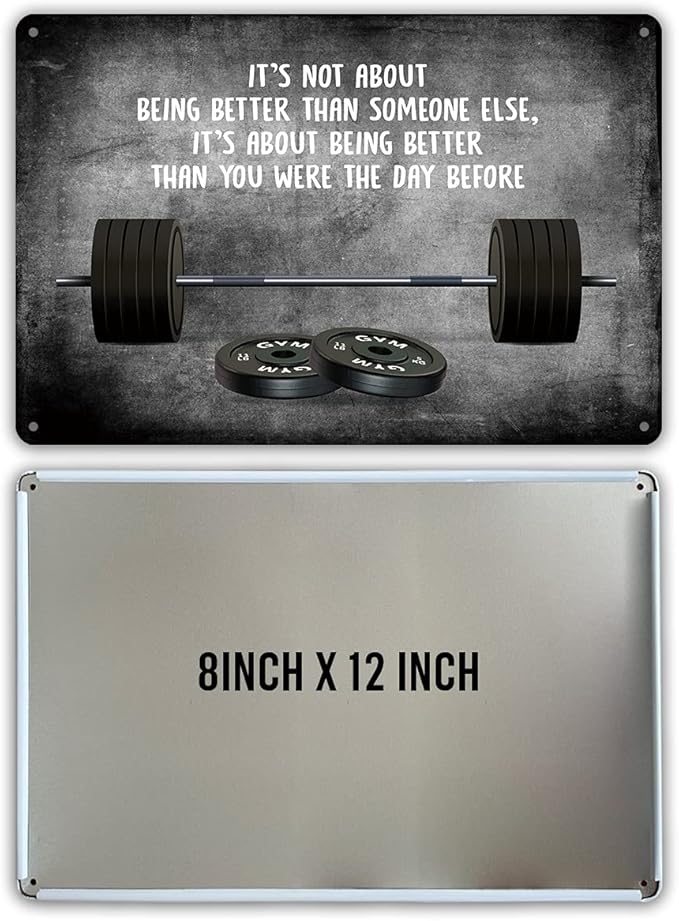 QIONGQI Motivational Quote It's Not About Being Better Than Someone Else Metal Tin Sign Wall Decor Inspirational Quote Fitness Gym Art Signs for Home Decor Gifts