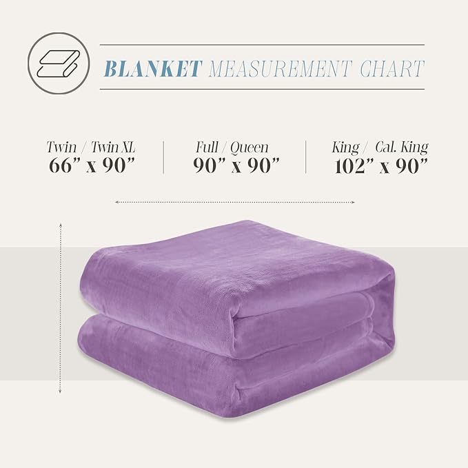 Elegant Comfort Luxury Velvety Feel Blanket, All-Season Lightweight Blanket, Ultra Plush, Soft, Cozy-Fuzzy Flannel Fleece for Couch, Sofa, Bed, Travel, Solid Design, Full/Queen, Lavender