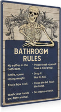 BEASTZHENG Funny Skull Bathroom Rules Metal Tin Sign Wall Decor - Vintage Bathroom Quote Tin Sign for Toilet Restroom Washroom Home Decor Gifts