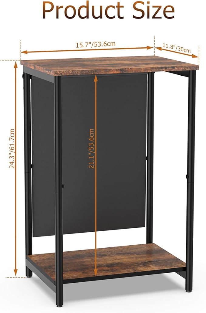 Small Narrow Side Table,Slim End Table with Storage Pockets for Small Spaces,Living Room,Bedroom,Sofa Couch,Office,Skinny Nightstands with 2 Tiers Open Storage,Rustic Brown