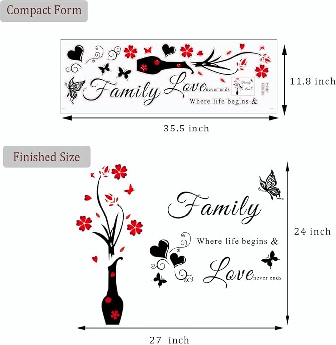 Family Letter Quotes Wall Stickers - Removable Vases & Murals for Living Room, Bedroom, Sofa Backdrop & TV Wall