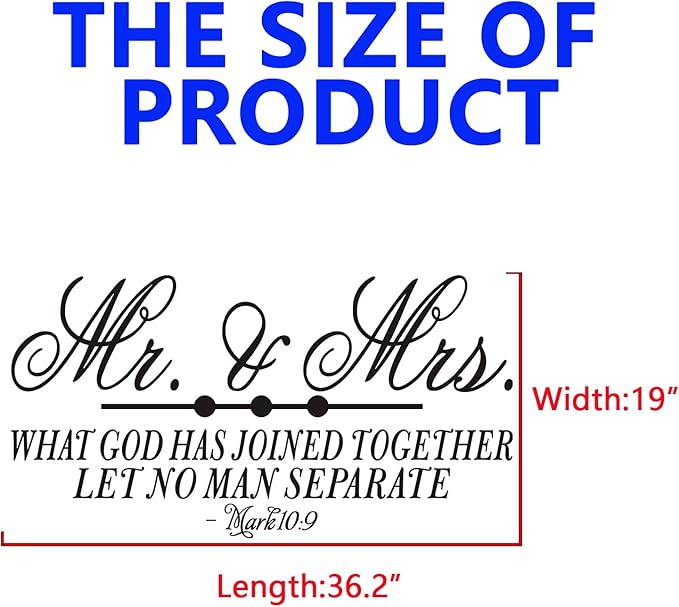 Bible Verse Wall Decals for Bedroom: Love Couples Quotes Wall Stickers - Women Positive Marriage Home Vinyl Art - Mr and Mrs What God Has Joined Together Let Mark 36.2"X19" X-Large