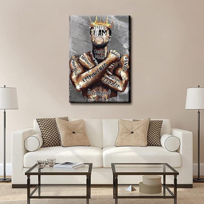 Framed Large 24 x 36 African American Canvas Wall Art Decor Black Man King Men Posters Prints Artwork Pictures Paintings for Living Room Bedroom hallway Office Men's Room Decoration Ready to