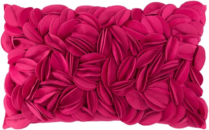 KINGROSE 3D Flower Cushion Cover Home Decorative Throw Pillow Cover Rectangular Pillowcase Sham for Couch Bed Living Room Sofa 12 x 20 Inches Velvet Rose Red