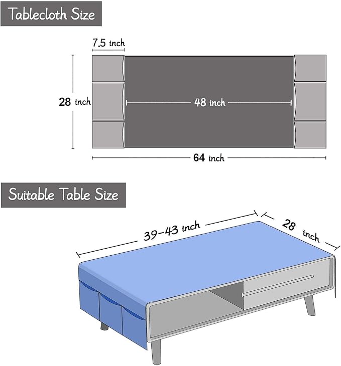 SIELUNO Coffee Table Cover, Rustic Farmhouse Rectangle Table Cloth Cotton Linen Waterproof with Pockets and Tassel for Living Room Decoration - Grey Large Plaids - 28x64 Inch