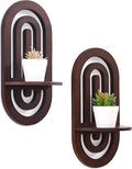 Boho Decor Wall Floating Shelves with Arched Wood Design, Decorative Wall Mounted Display Shelf Set of 2 for Bedroom Living Room, Dark Brown