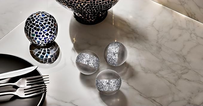 Creative Scents Schonwerk Silver Decorative Balls for Bowls and Vases, Set of 3 Decorative Orbs for Centerpiece Bowls - Centerpiece Table Decorations for Dining/Living Room or Table Decor - Gift Idea