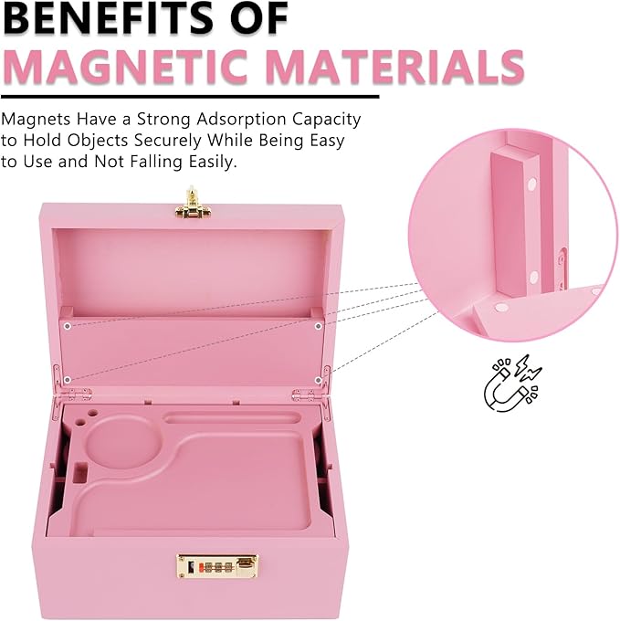 OZCHIN Large Bamboo Box with Combination Lock Decorative box for Home Great Gift Choice Storage Lockbox with Storage Jar, Gifts for Men Women (Pink, 10 x 6.9 x 5 inches)