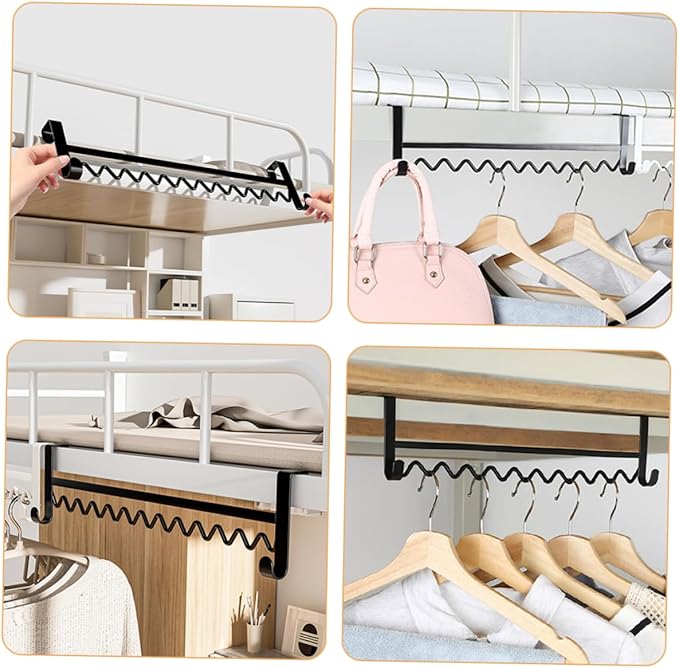 Bedside Hanging Organizer Hook Rack Over Bedside Clothes Hook for Towels Coats and Clothes Fits Bunk Beds Dorm Room Space Saving Storage