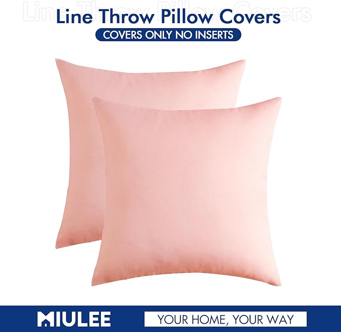 MIULEE Pack of 2 Decorative Outdoor Solid Waterproof Throw Pillow Covers Spring Valentine Faux Linen Garden Farmhouse Cushion Cases for Patio Tent Balcony Couch Sofa 18x18 Inch Light Pink