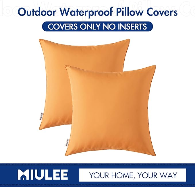 MIULEE Pack of 2 Decorative Outdoor Waterproof Pillow Covers Garden Cushion Sham Throw Pillowcase Shell for Fall Patio Tent Couch 18x18 Inch Orange Yellow