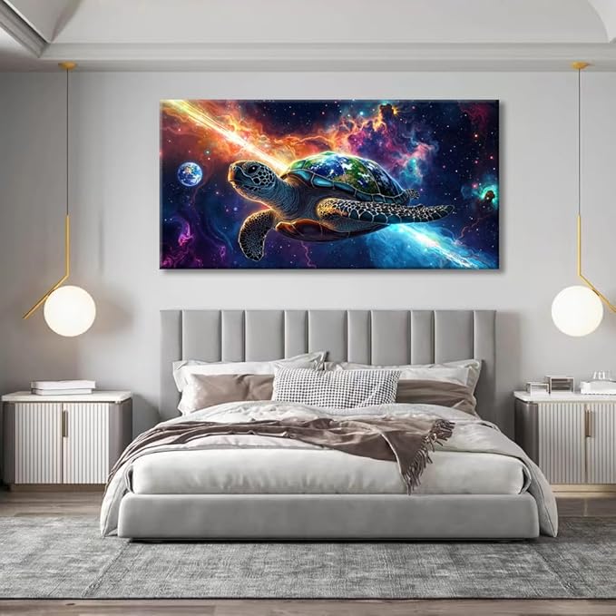 Canvas Wall Art - Modern Turtle cosmic landscape Paintings for Living Room, Bedroom Wall Decor, Framed Wall Art for Home or Office Decoration, Large Art 60x30in